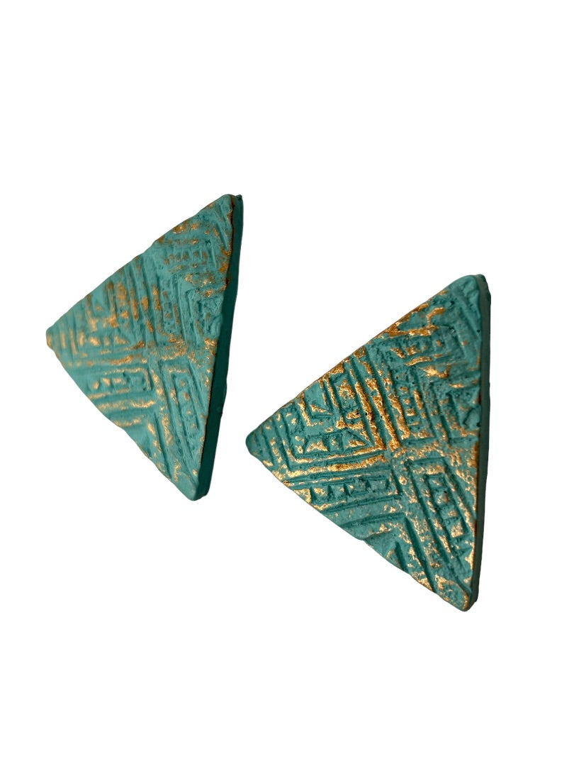 1980s Triangle Geometric Earrings Post Pierced Paint Clay 1 3/8"