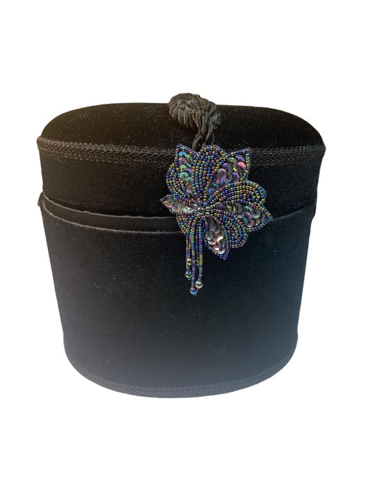Black Velvet Satin Lined Case 7.5"h x 8"l x 6"w Hinged Beaded Brooch
