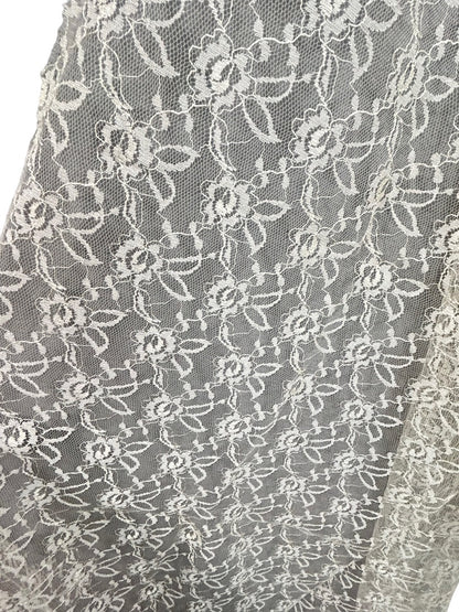 Vintage 1960s Cream Colored Lace Fabric Remnant 90"L x 30"w