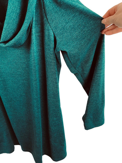 1X Attitudes by Renee Blue Green Cold Shoulder Cowl Neck Sweater