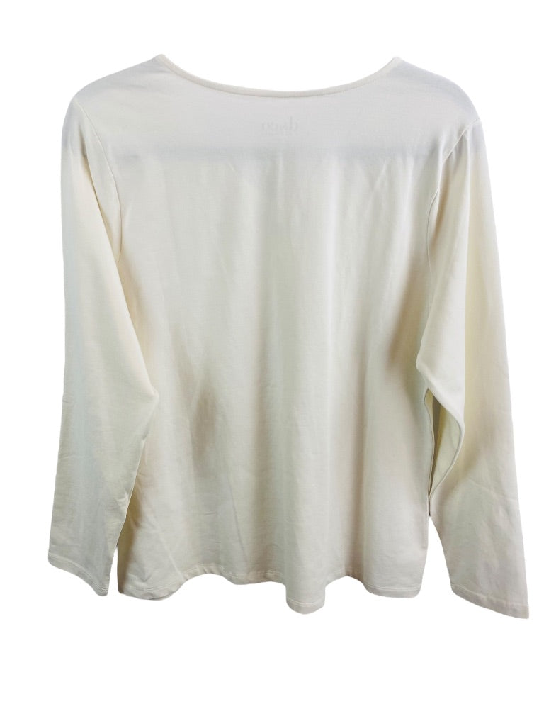 XL D & Co Women's V-Neck Embroidered Neckline Ivory Color Long Sleeve Tshirt