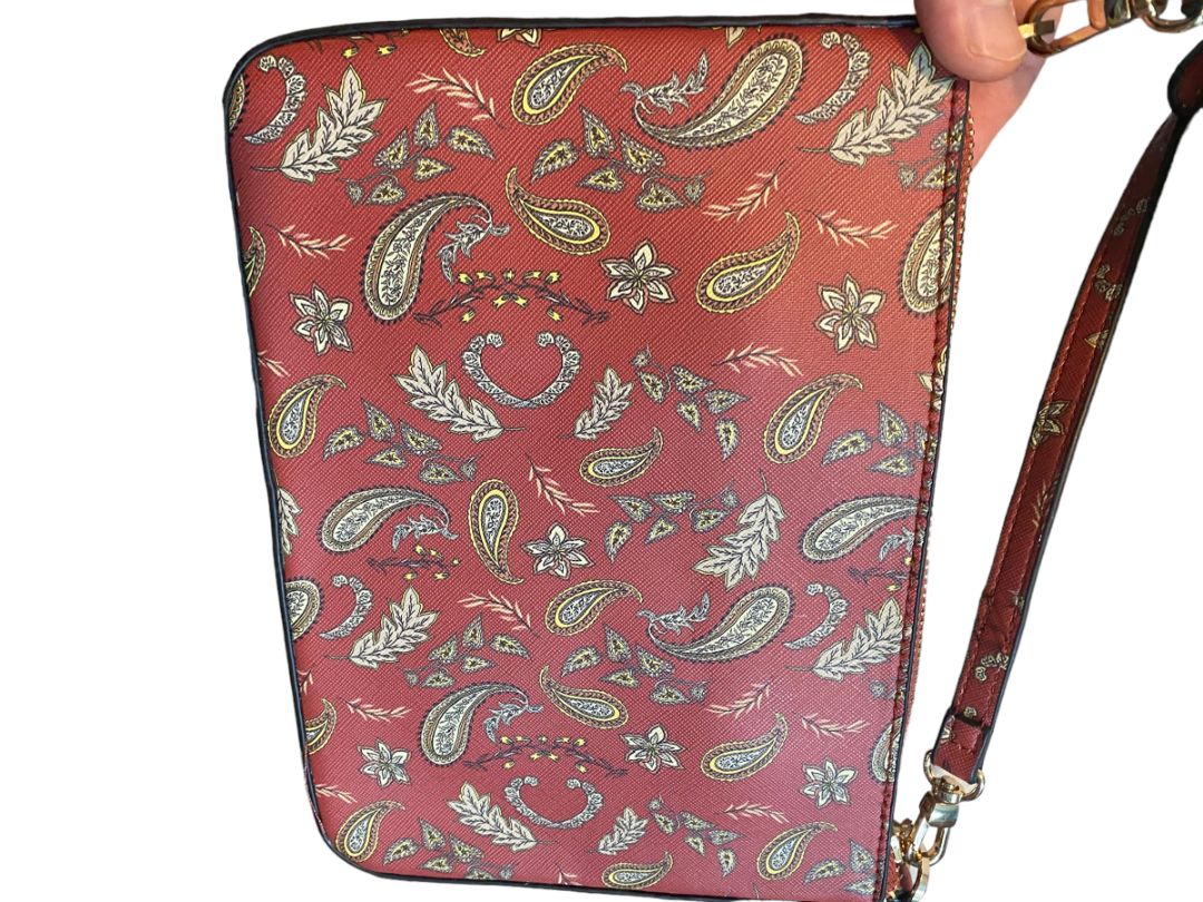 Parfois Red Paisley Crossbody Slim Pocketbook Adjustable Strap