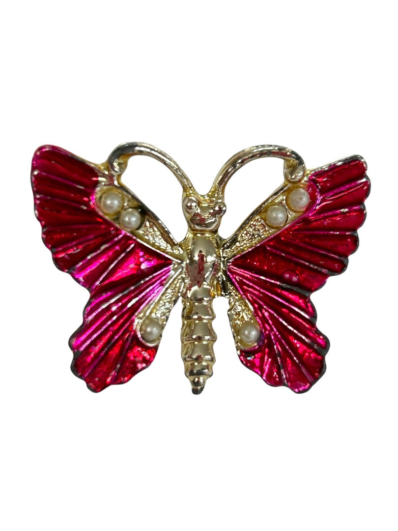 Scatter Pins Set of 2 Butterfly Hot Pink Goldtone Brooch Pin 1"