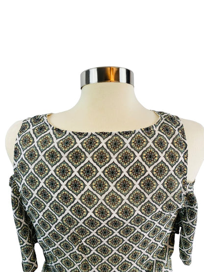 Small Petite Tacera Cold Shoulder Print Maxi Dress Elastic Waist Lined