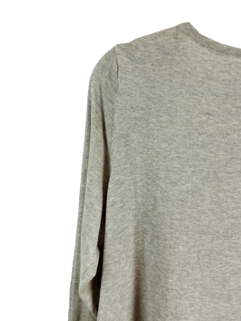 Large LOGO by Lori Goldstein Lightweight Gray Sweater Cashmere Blend Flounce Hem Lace Detail