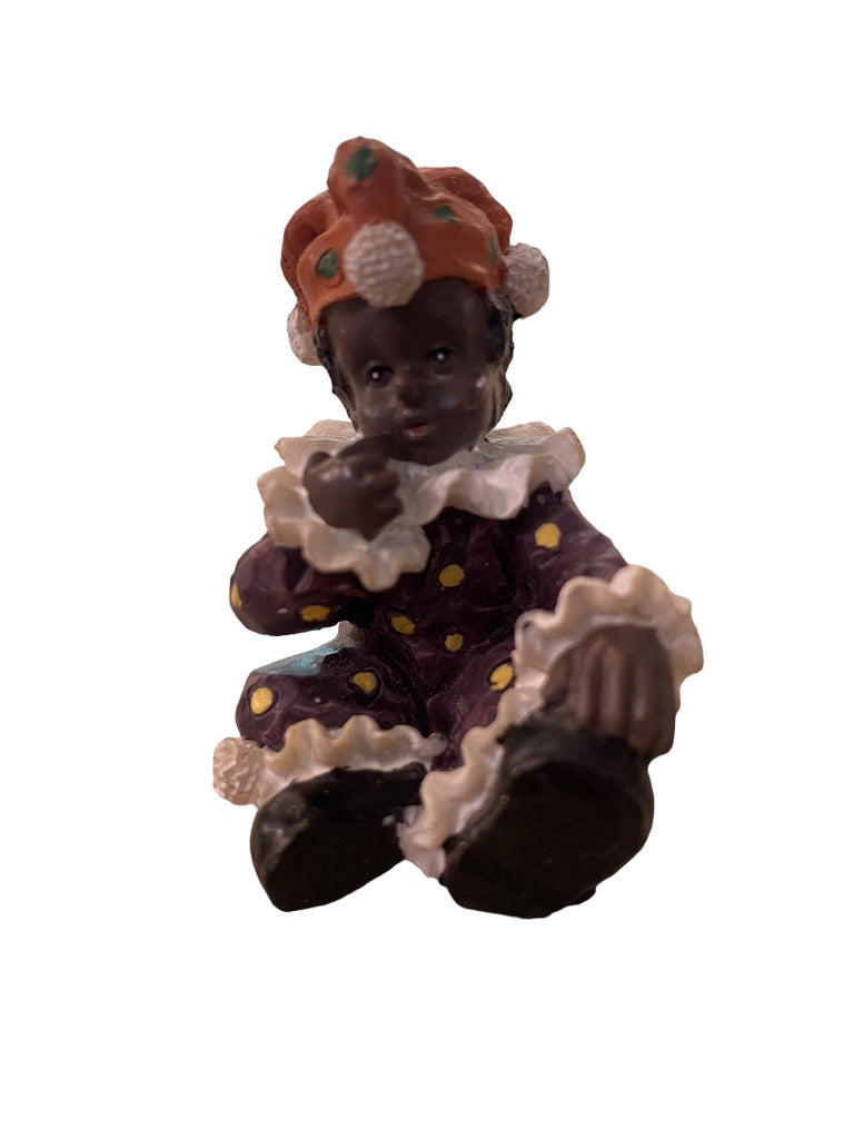 1999 Resin Clown Figurine Baby Brown Skin 2" Purple Outfit