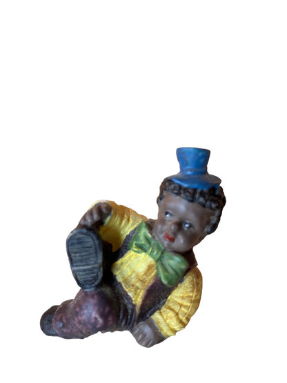 1999 Resin Clown Baby Figurine Brown Overalls  2" Brown Skin