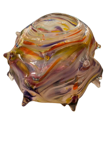 Signed James Hayes Art Glass Swirl Vessel Abstract Hand Blown  8.5" x 5.25