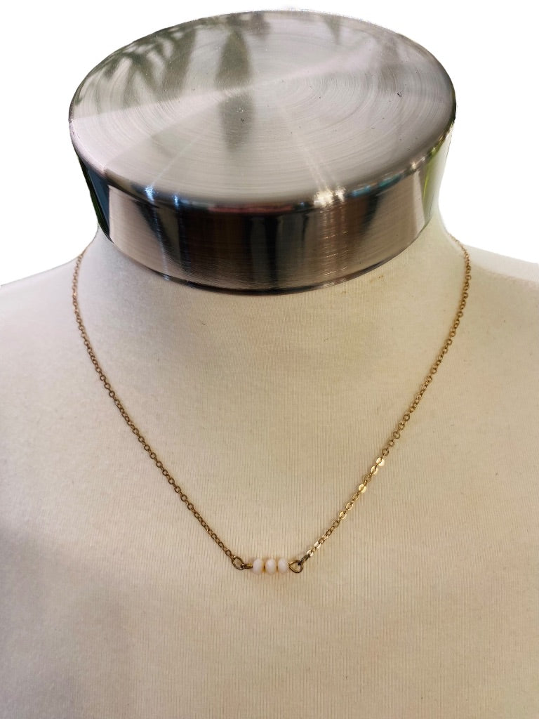 Delicate Goldtone Necklace Blush Pink Faceted Triple Beads Adjustable 15-18" Lobster Clasp