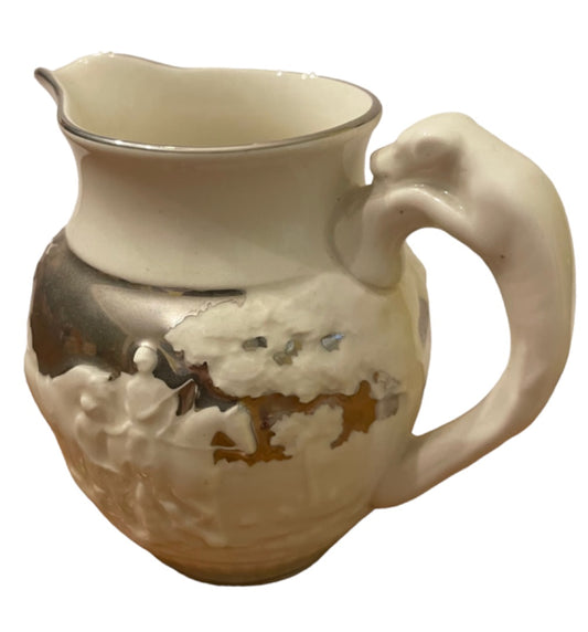 Vintage Wedgwood Eturia Barlaston Creamer Ivory Silver Horse Hound Hunt 4"h