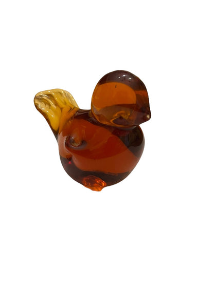 Vintage Amber Art Glass Bird Figurine Paperweight Honey Amber 4” x  3.25"