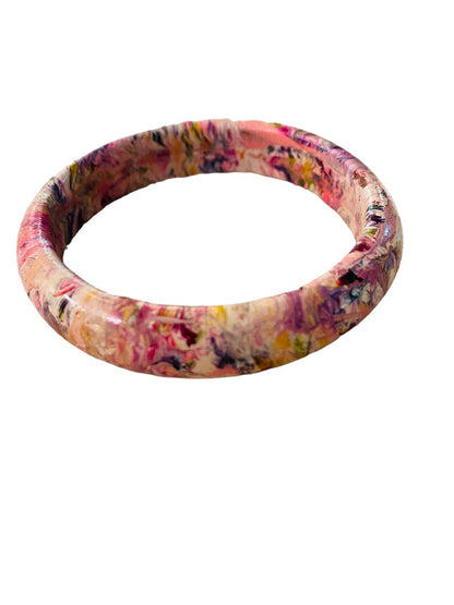 Small Painted Wooden Bangle Bracelet Swirl Multicolor 2.1" Inside Diameter