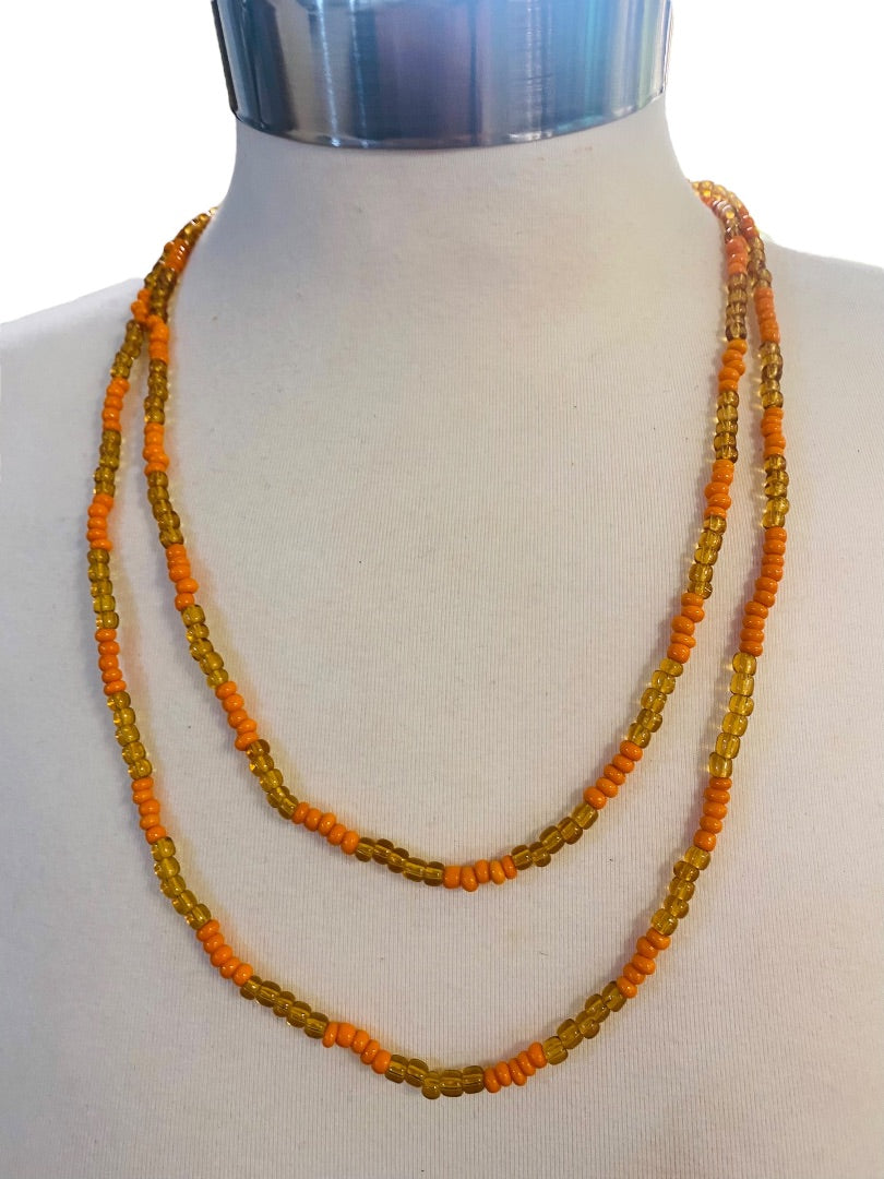 Orange and Yellow-Gold 48" Strand String Beaded Necklace Overhead No Clasp