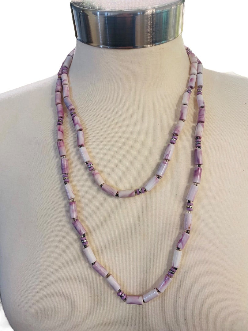 Lavender Beaded Vintage Overhead Necklace 45" Strand String