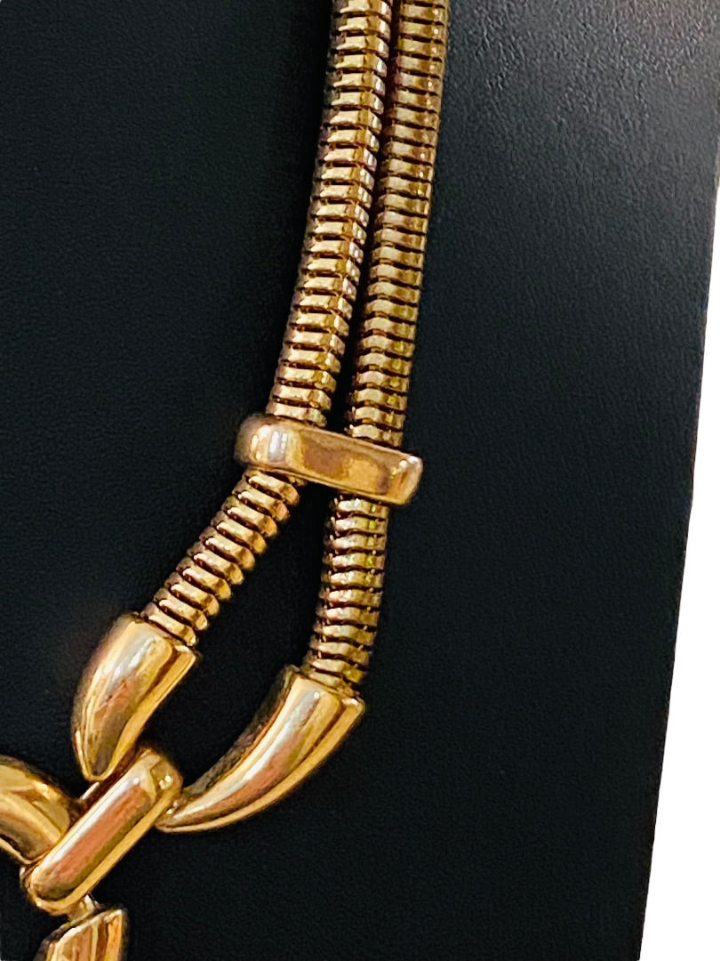 Charming Charlie Goldtone Statement Necklace 17-21" Dual Snake Chain