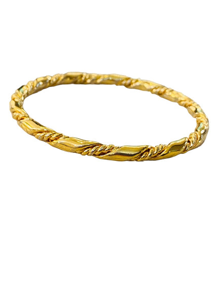 Goldtone Textured Bangle Bracelet Twist Design 2.6" Inside Diameter