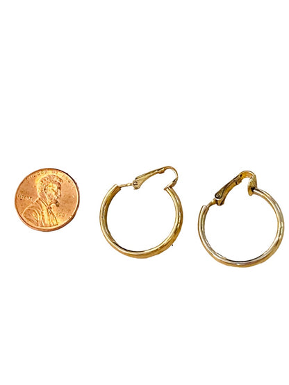 Vintage Goldtone Clip On Earrings .9" Hoop Diameter Non-Pierced