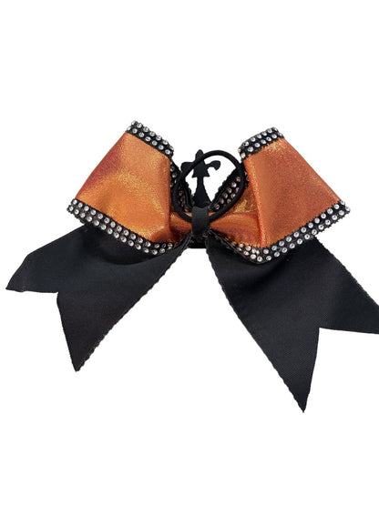 Girls Oversize Hair Bow 6.5" Elastic Ponytail Holder Shiny Orange Black Crown