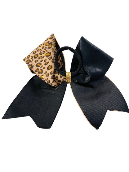 Girls Oversize Hair Bow 6.5" Elastic Ponytail Holder "This Beauty Cheers Like a Beast"