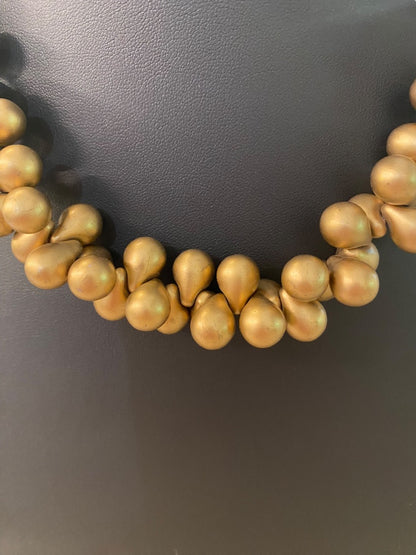 Goldtone Plastic Bead Chunky Statement Necklace 19" Lobster Clasp Retro