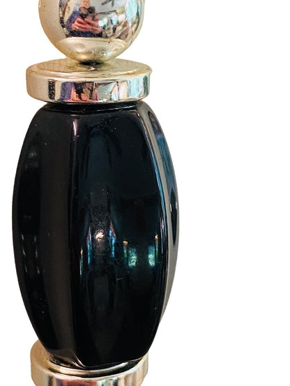 Chunky Black Graduated Bead Necklace Vintage 1990s Silvertone 35" Spring Clasp