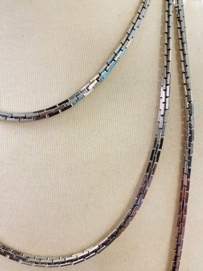 Silvertone Box Chain Necklace 62" Long Spring Clasp Shiny Strand String