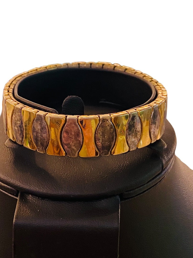 Silvertone Goldtone Stretch Bracelet Stainless Steel Oval Hourglass Design