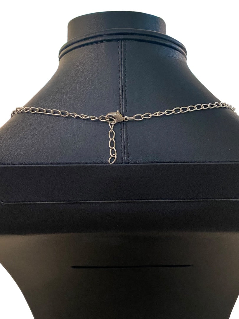 Rhinestone Formal Silvertone Necklace 21" Lobster Clasp 2" Drop