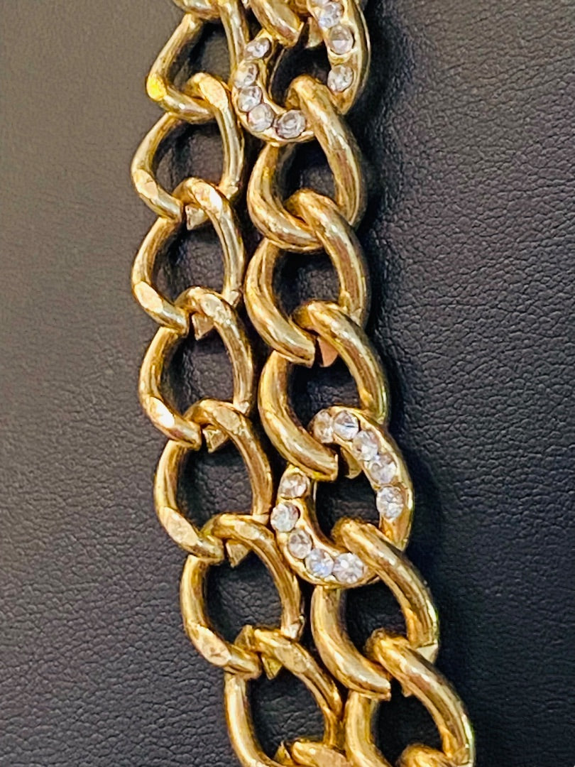 Goldtone Chunky Dual Strand Chain Necklace Lobster Clasp 17-20"