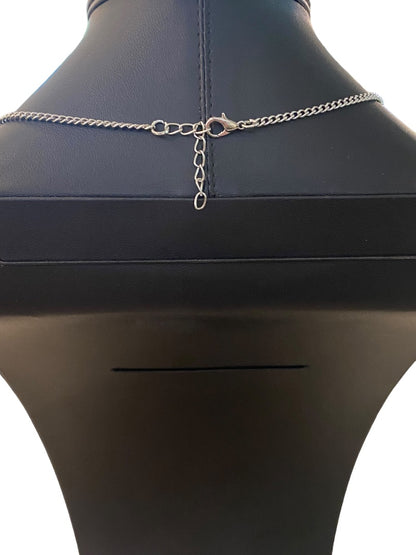 Silvertone 22" Necklace Coral Acrylic Beaded Attached Pendant Necklace