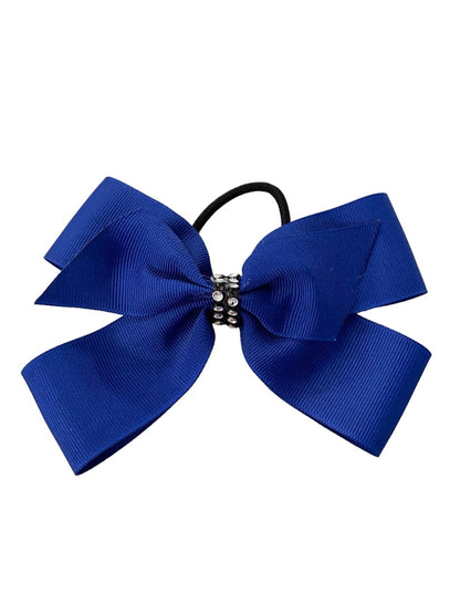 Girls Oversize Hair Bow 5" Elastic Ponytail Blue Bejeweled