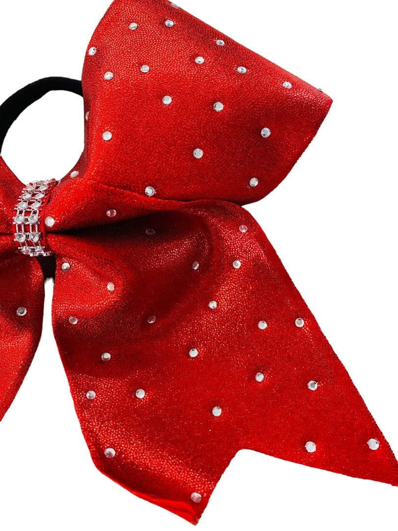 Girls Oversize Hair Bow 8" Elastic Ponytail Holder Red  Bejeweled