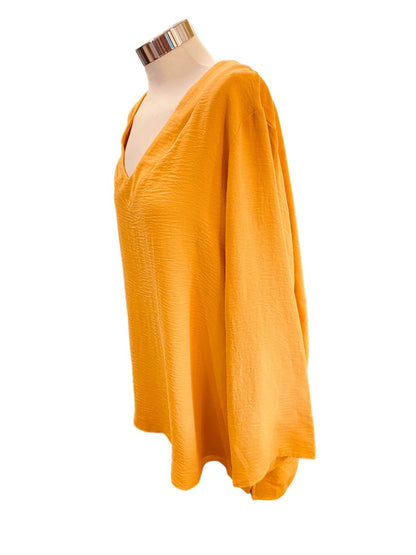 18/20 Asley Stewart Womens New Yellow Gold Crinkle V-Neck Pull Over Blouse Top