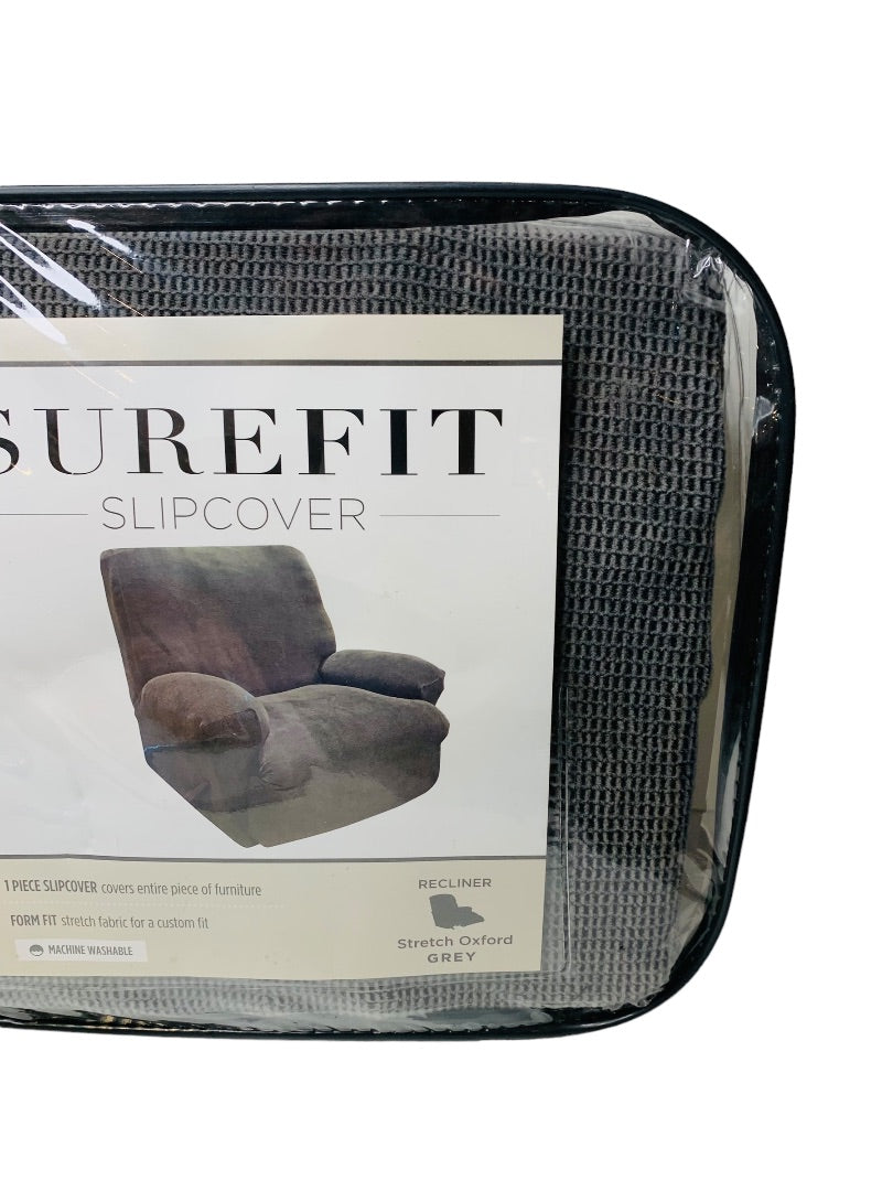 Surefit Stretch Oxford Recliner Cover Gray Slipcover Machine Washable New