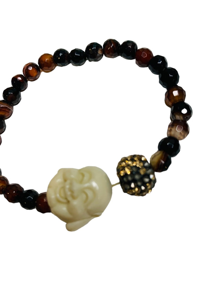 Black Brown Smiling Buddha Stretch Bracelet Beaded