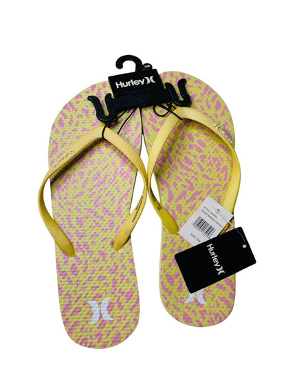 10M Hurley Womens New Animal Flip Flops Yellow Pink Cheetah Sunrise