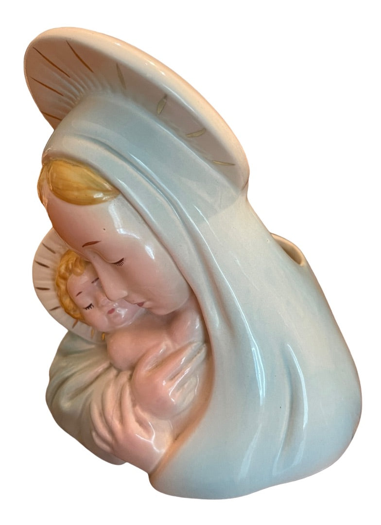 Vintage Virgin Mary Blessed Mother Catholic Planter Madonna 1950s 7.5"h Midcentury