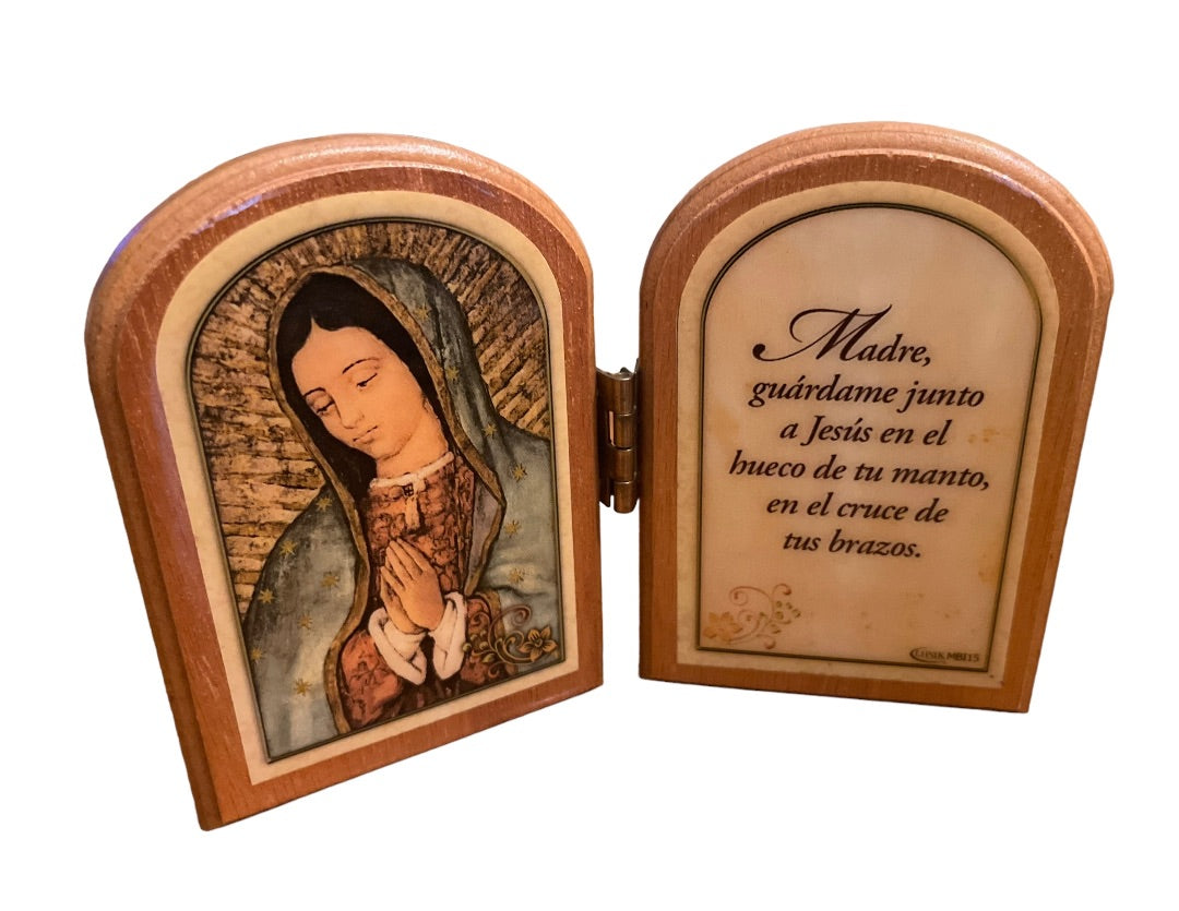 Our Lady of Guadalupe Morning Prayer Wooden Frame Hinge 4"h x 6"w