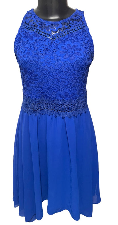 Size 16 Amy Byer Girls Royal Blue A-Line Dress Lace Bodice Sleeveless