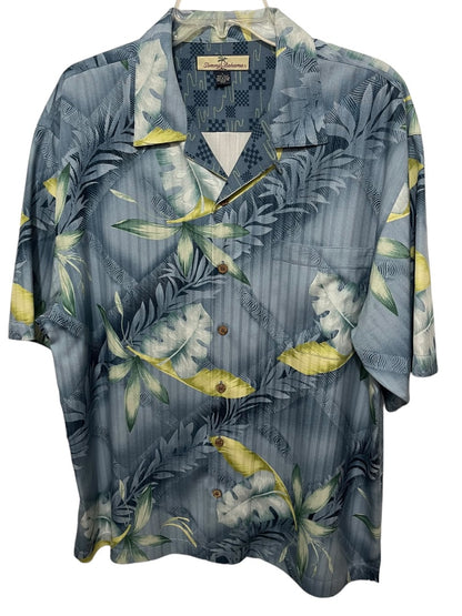 Large Tommy Bahama 100% Silk Mens Tropical Print Button Up Short Sleeve