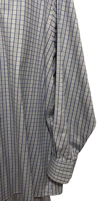 17.5 (32/33) David Donahue 100% Cotton Button Up Mens Plaid Dress Shirt Blue