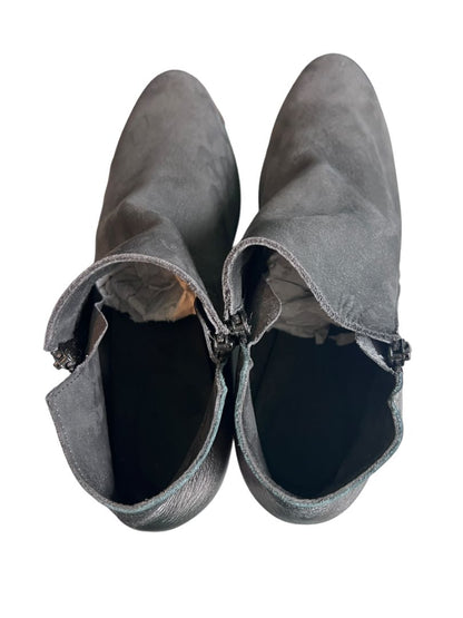 9 (40) Arche Gray Metallic Side Zip Booties Heels Suede Leather