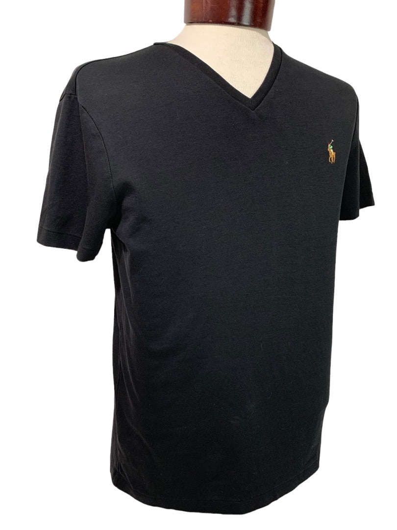 Medium Polo Ralph Lauren Mens Black Custom Fit V-Neck Tshirt