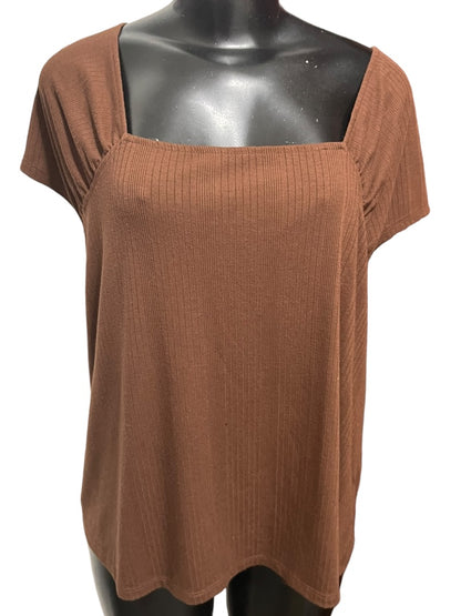 18/20 Lane Bryant Womens Plus Size Square Neckline Cap Sleeve Ribbed Top Brown