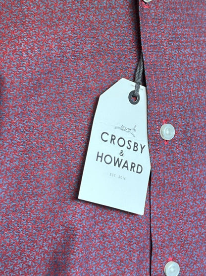 Size Medium Crosby & Howard Maroon Patterned Short Sleeve button Down Shirt NWT