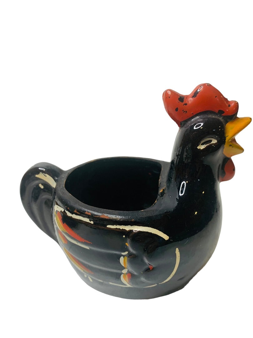 MidCentury Empress Japan Redware Rooster Creamer Sugar Set Black Pottery