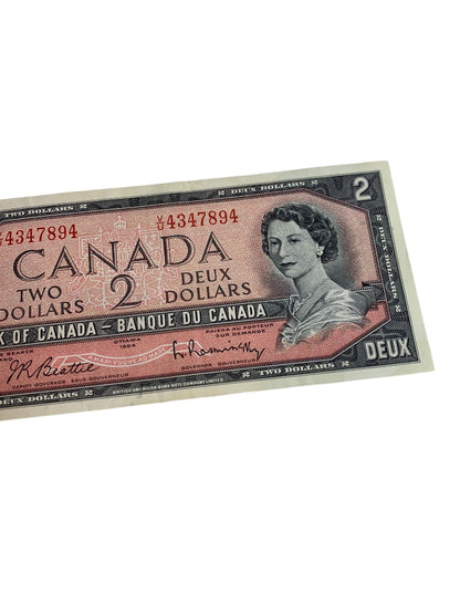 Canada Ottawa Deux 1954 Two Dollars Paper Money Currency Bill Vintage