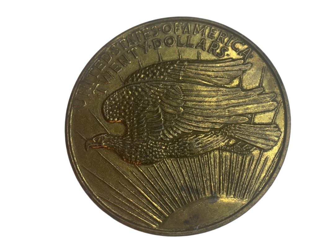 Vintage Double Eagle Liberty Twenty Dollar Reproduction 3" Diameter Craft Medallion Metal