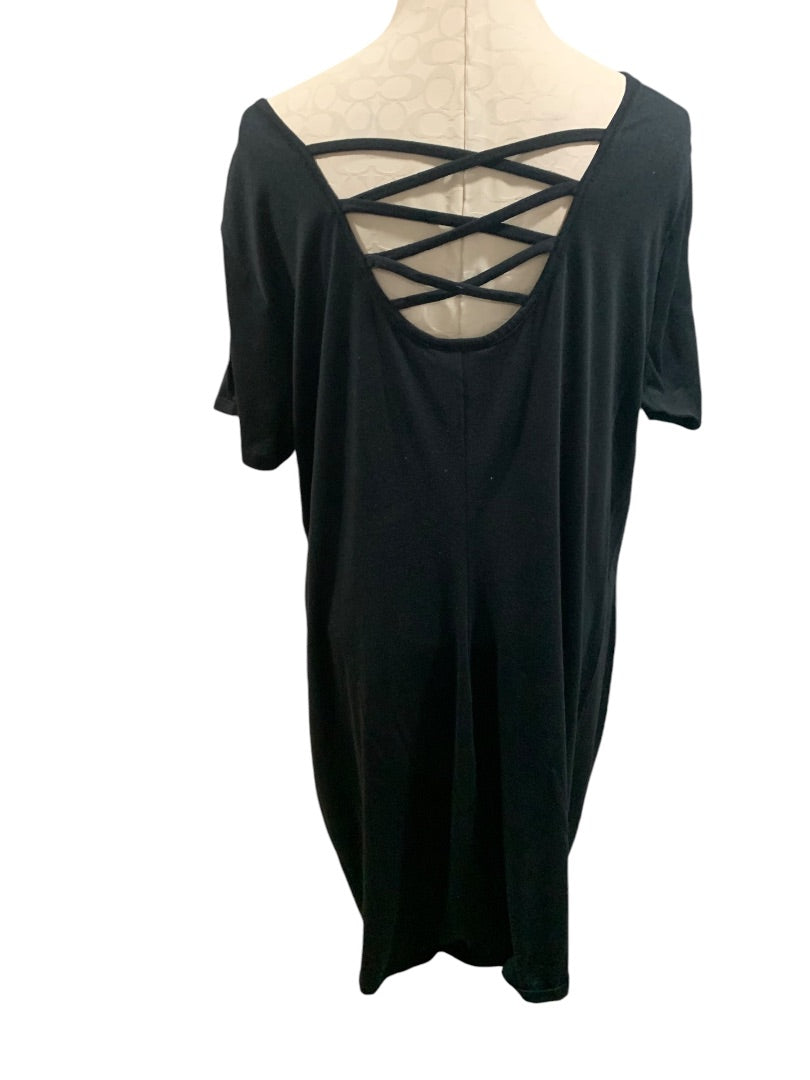 2X Bobbie Brooks Plus Size Black Tshirt Dress Lattice Detail Scoop Neck