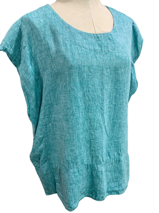 2X Vivid Womens Turquoise Linen Pullover Top Sleeveless Blouse Plus Size